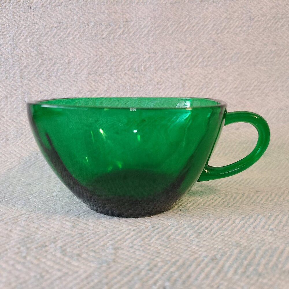 Vintage Anchor Hocking green square tea cup from 1950s
